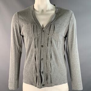 PRIVATE STOCK Size L Grey Heather Merino Wool / Cotton Pleated Cardigan